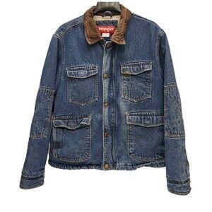 Vintage Wrangler Barn Jean Jacket Mens Large Sherpa Lined Corduroy 90s Workwear
